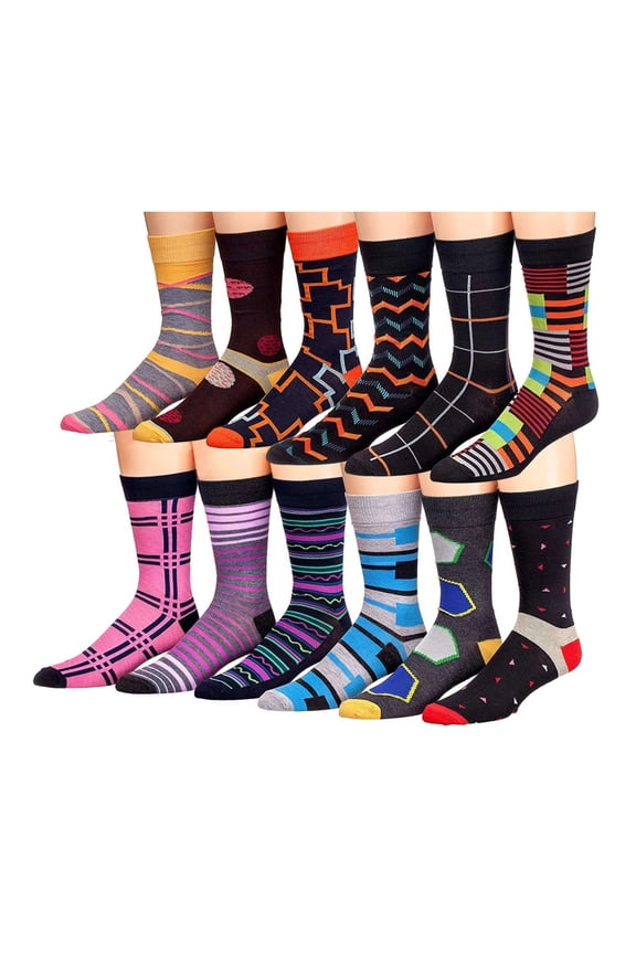 James Fiallo Mens 12-Pairs Funny Funky Crazy Novelty Colorful Patterned Dress Socks M5800-12