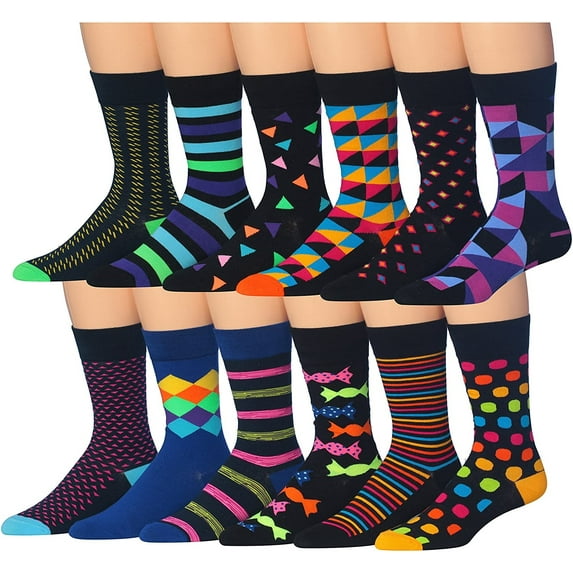 James Fiallo Mens 12-Pairs Funny Funky Crazy Novelty Colorful Patterned Dress Socks MCMC01-12