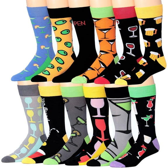 James Fiallo Mens 12-Pairs Funny Funky Crazy Novelty ful Patterned Dress Socks MCMC05-12