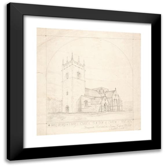 James Fowler 12x12 Black Modern Framed Museum Art Print Titled - Proposed Restoration of the Church of the Holy Trinity and St. Mary, Old Clee, Lincolnshire (1876-77)