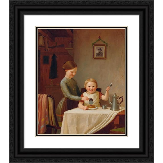 James Goodwyn Clonney 20x23 Black Ornate Framed Double Matted Museum Art Print Titled: A Good Breakfast (1852)
