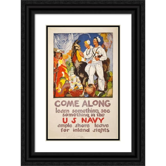 James Henry Daugherty 11x14 Black Ornate Wood Framed Double Matted Museum Art Print Titled: Come Along - Learn Something, See Something in the U.S. Navy (1919)