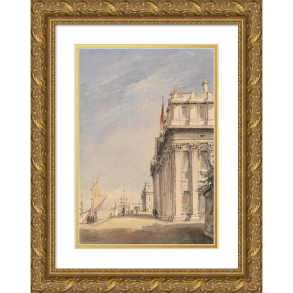 James Holland 11x14 Gold Ornate Wood Frame and Double Matted Museum Art Print Titled - The Facade of the Royal Naval College, Greenwich