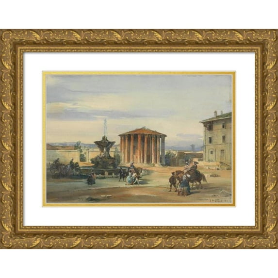 James Holland 18x14 Gold Ornate Wood Frame and Double Matted Museum Art Print Titled - The Temple of Vesta, Rome (1849)