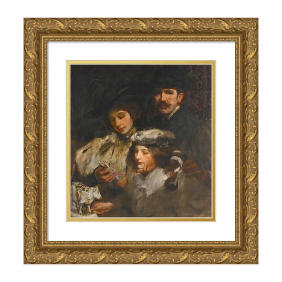 James Jebusa Shannon 12x13 Gold Ornate Wood Frame and Double Matted Museum Art Print Titled - The Painter, His Wife and Daughter