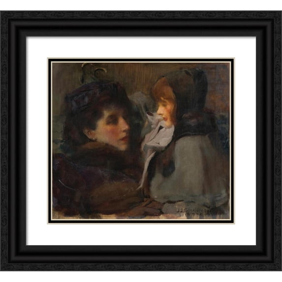 James Jebusa Shannon 13x12 Black Ornate Wood Framed Double Matted Museum Art Print Titled: The Artist's Wife and Daughter