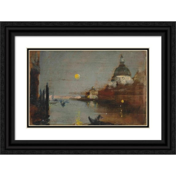 James Jebusa Shannon 24x17 Black Ornate Framed Double Matted Museum Art Print Titled: Sta Maria Della Salute from the Grand Canal, with a Full Moon, Venice