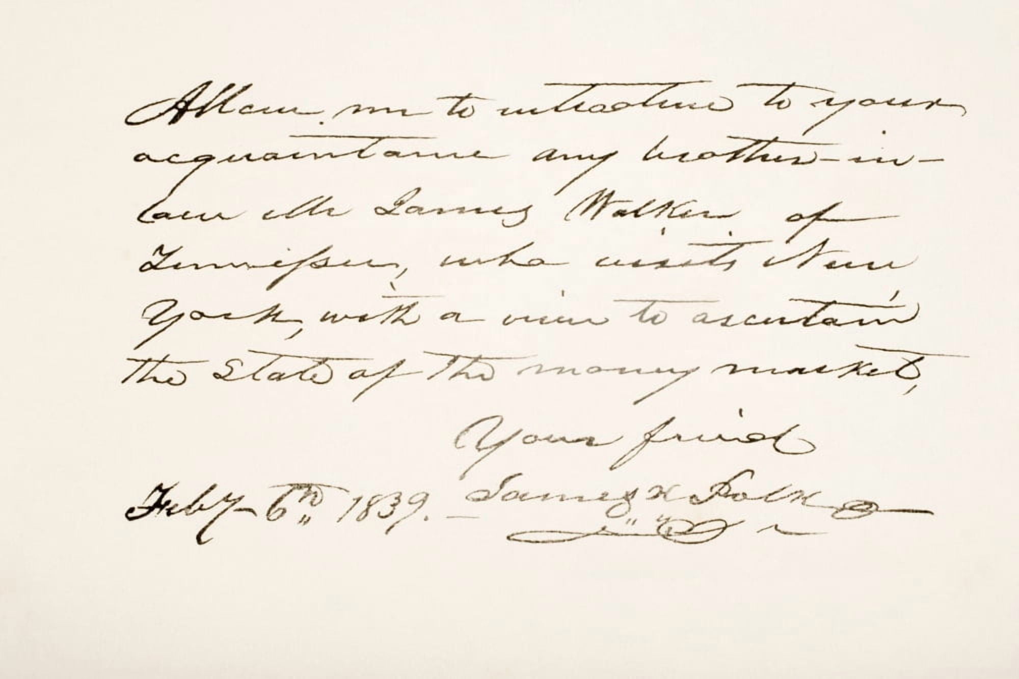 James Knox Polk 1795 - 1849 11Th President Of The United States Of America Hand Writing Sample Canvas Art - Ken Welsh Design Pics (18 x 12)