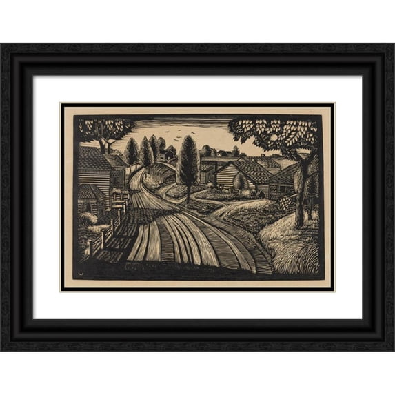 James Lesesne Wells 14x11 Black Ornate Wood Framed Double Matted Museum Art Print Titled: Farmlands (1935-1943)