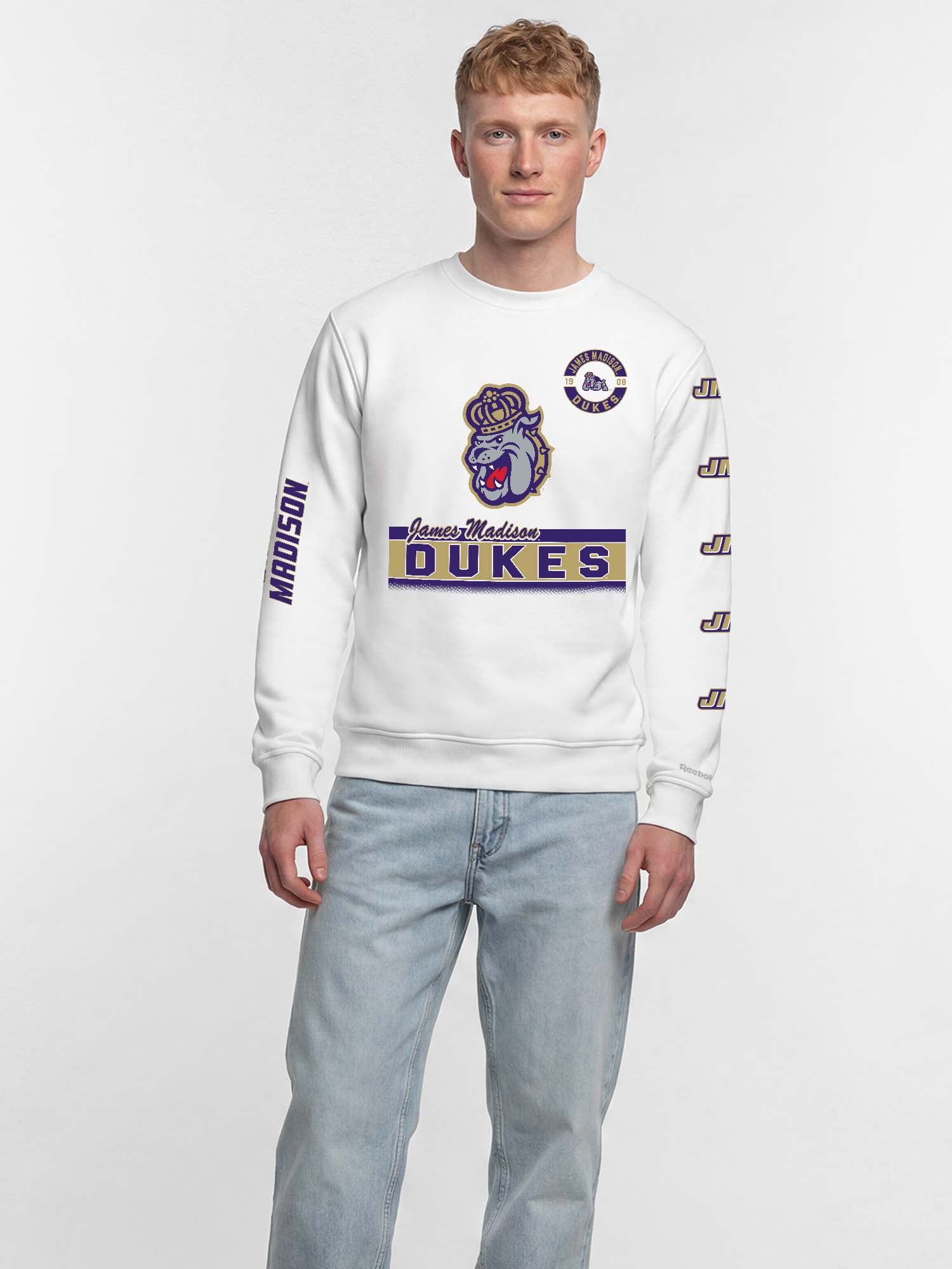 James Madison Dukes Reebok Mens White Crew Sweatshirt