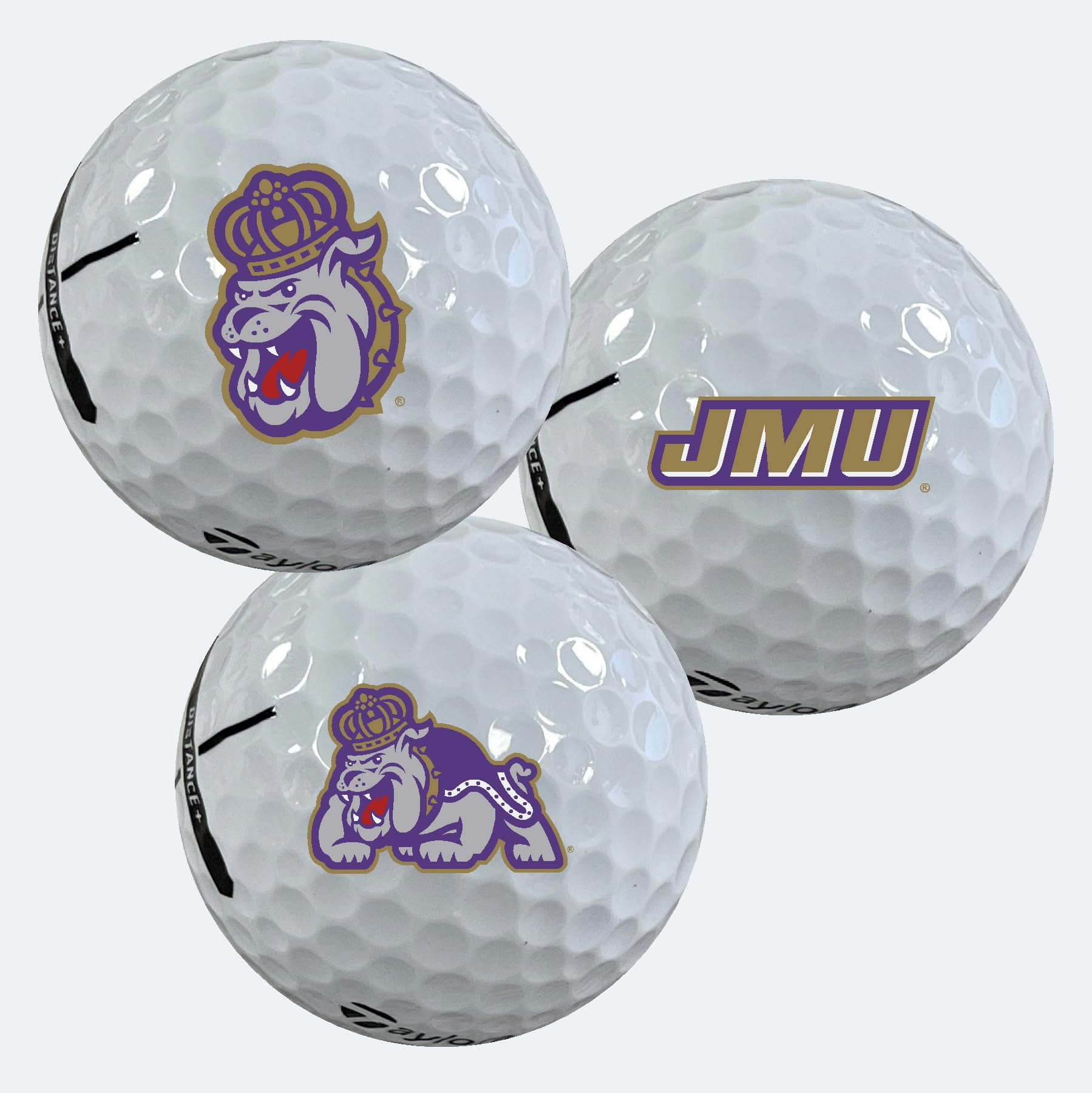 James Madison University Dukes Logo Edition Taylormade Distance+ Golf Balls 12-Pack (Dozen)