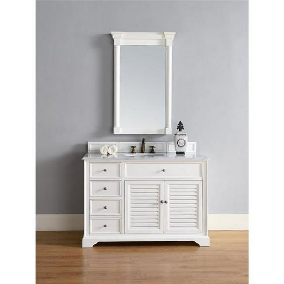 James Martin 238-104-V48-CWH-3CAR Savannah 48" White Single Vanity w/ Marble Top