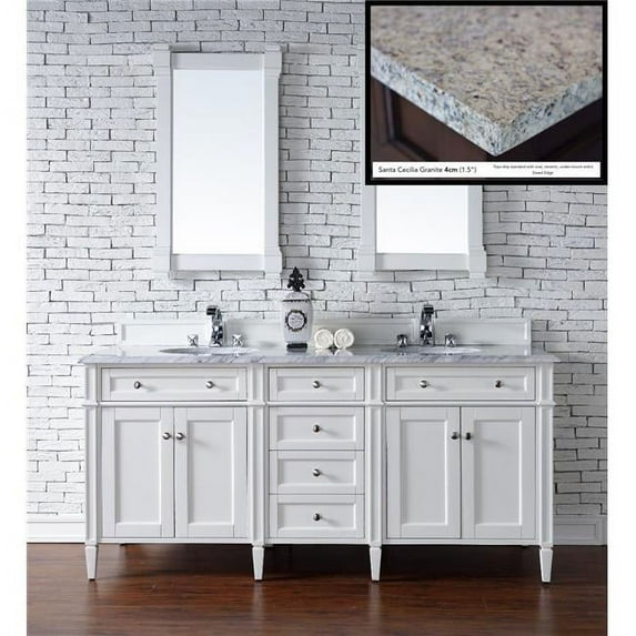 James Martin 650-V72-CWH-4DSC 72 in. Brittany Cottage White Double Vanity with 4 cm Santa Cecilia Stone Top