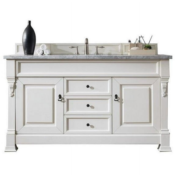 James Martin Furniture 147-114-5341-3CSP 60 in. Brookfield Cottage White Single Bathroom Vanity with 3 cm Charcoal Soapstone Quartz Top & Sink