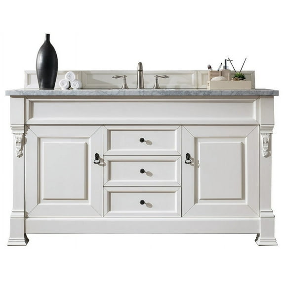 James Martin Furniture 147-114-5341-3ODSC 60 in. Brookfield Cottage White Single Bathroom Vanity with 3 cm Santa Cecilia Top & Oval Sink