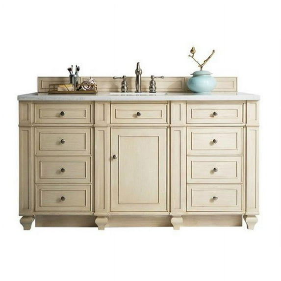 James Martin Furniture 157-V60S-VV-3ODSC 60 in. Bristol Vintage Vanilla Single Bathroom Vanity with 3 cm Santa Cecilia Top & Oval Sink
