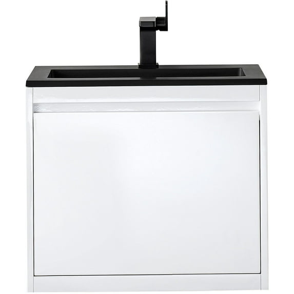 James Martin Vanities Milan 23.6" Single Vanity Cabinet, Glossy White w/Charcoal Black Composite Top