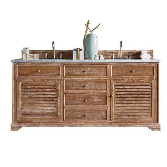 James Martin Furniture 238-104-5711-3OCAR 72 in. Savannah Driftwood Double Bathroom Vanity Cabinet with 3 cm Carrara White Top & Oval Sink