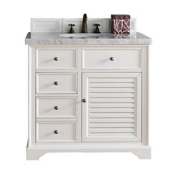 James Martin Furniture 238-104-V36-CWH-3EJP 36 in. Savannah Cottage White Single Bathroom Vanity Cabinet with 3 cm Eternal Jasmine Pearl Quartz Top & Sink