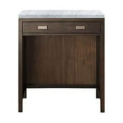 James Martin Furniture  30 in. Addison Free-Standing Makeup Countertop Unit with 3 CM Carrara Marble Top, Mid Century Acacia