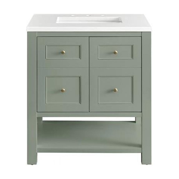 James Martin Furniture  30 in. Breckenridge Single Vanity with 3 cm White Zeus Top, Smokey Celadon