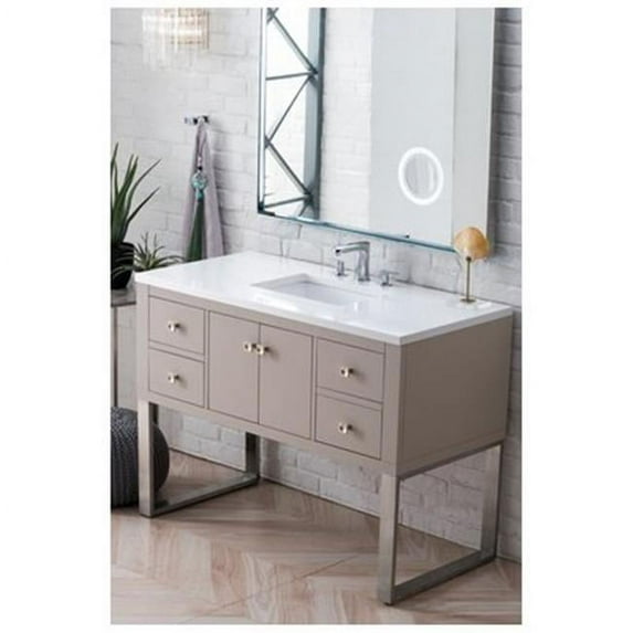 James Martin Furniture 311-V48-MTM-3CLW 48 in. Westlake Mountain Mist Single Bathroom Vanity with 3 cm Classic White Quartz Top & Sink