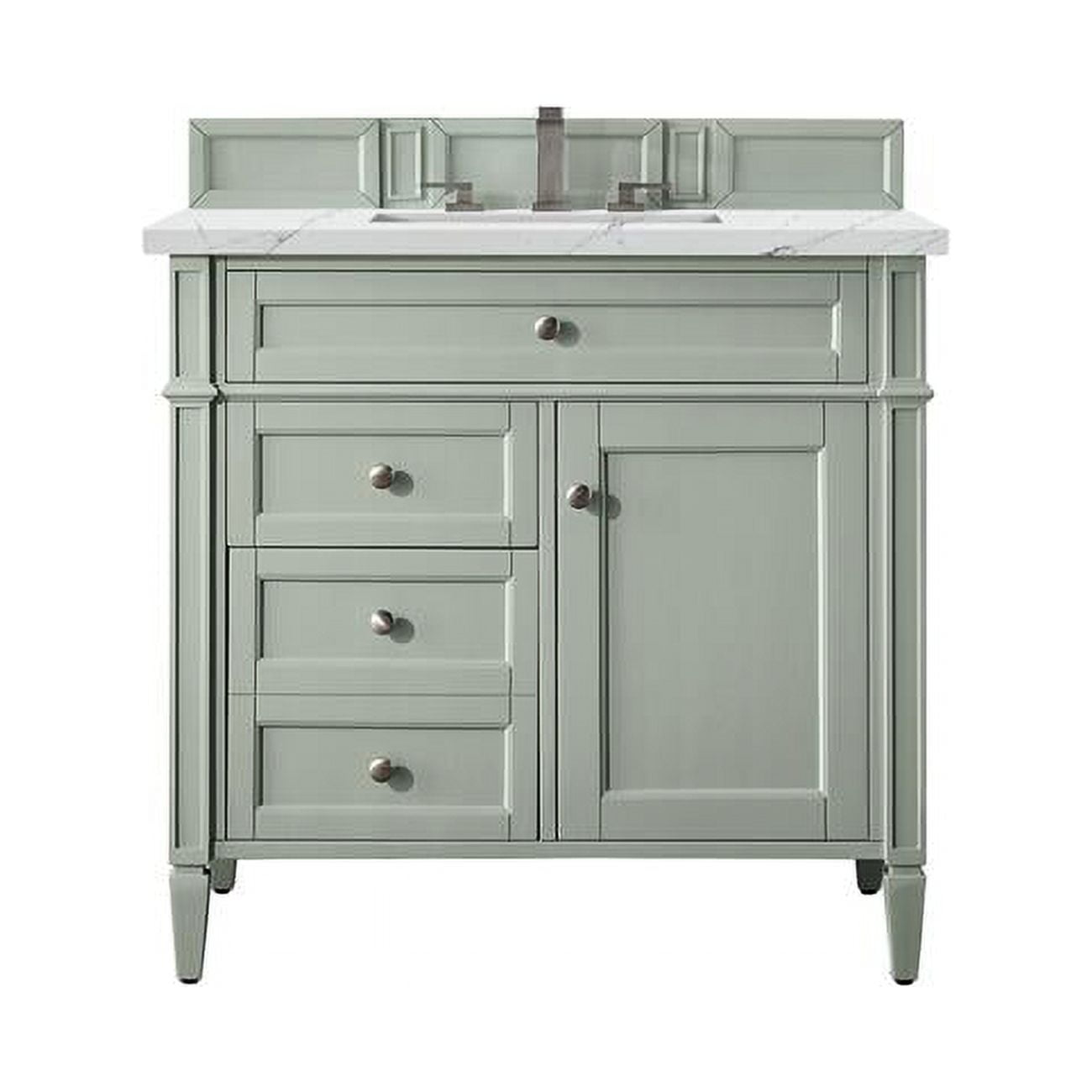 James Martin Furniture  36 in. Brittany Single Vanity with 3 cm Ethereal Noctis Quartz Top, Sage Green