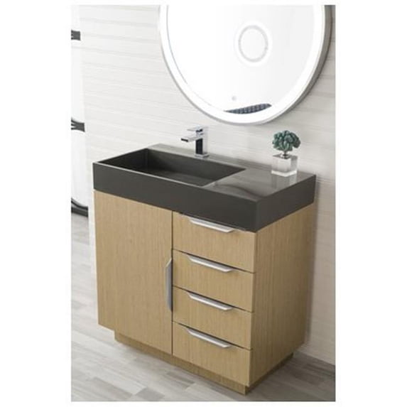 James Martin Furniture 368-V48-TBO-DGG 48 in. Bainbridge Tribeca Oak Single Bathroom Vanity with Glossy Dark Gray Solid Surface Top