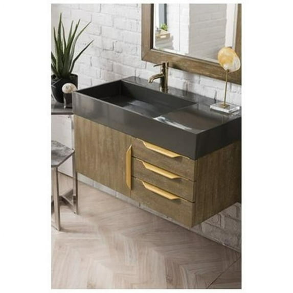 James Martin Furniture 389-V36-LTO-G-DGG 36 in. Mercer Island Latte Oak & Radiant Gold Single Bathroom Vanity with Glossy Dark Gray Solid Surface Top