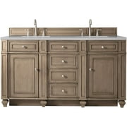 James Martin Furniture 60 in. Bristol Double Vanity with 3 CM Eternal Serena Quartz Top, Whitewashed Walnut