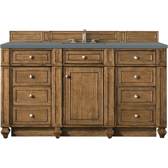 James Martin Furniture 60 in. Bristol Single Vanity with 3 cm Cala Blue Quartz Top, Saddle Brown