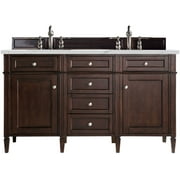 James Martin Furniture  60 in. Brittany Burnished Mahogany Double Vanity with 3 Cm Ethereal Noctis Quartz Top