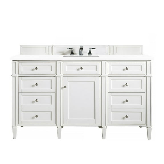 James Martin Furniture  60 in. Brittany Single Vanity with 3CM White Zeus Quartz Top, Bright White