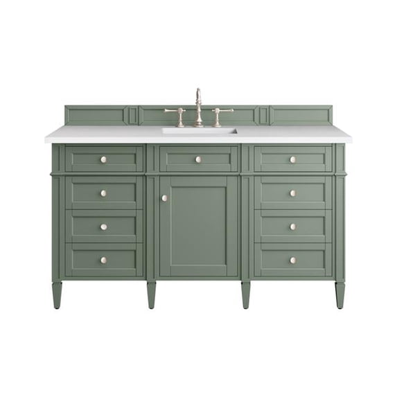 James Martin Furniture 60 in. Brittany Single Vanity with 3CM White Zeus Top, Smokey Celadon