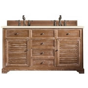 James Martin Furniture  60 in. Savannah Double Vanity Cabinet with 3 cm Eternal Marfil Quartz Top, Driftwood