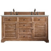 James Martin Furniture  60 in. Savannah Double Vanity Cabinet with 3 cm Eternal Serena Quartz Top, Driftwood