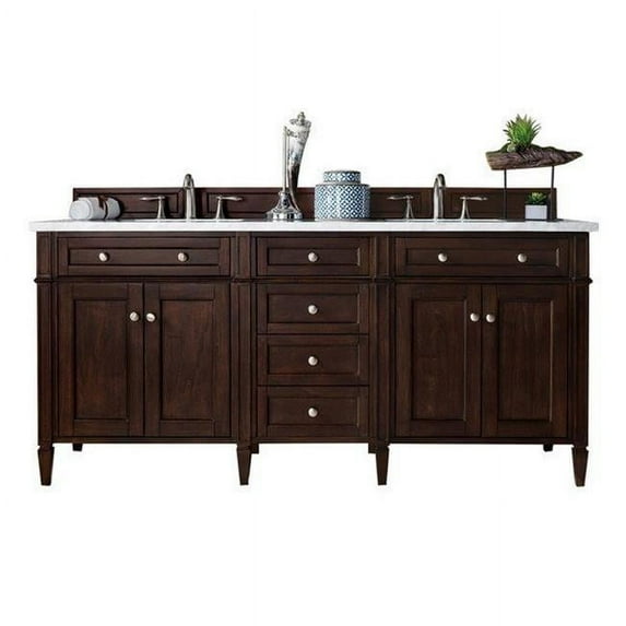 James Martin Furniture 650-V72-BNM-3OGLB 72 in. Brittany Burnished Mahogany Double Bathroom Vanity with 3 cm Galala Beige Top & Oval Sink