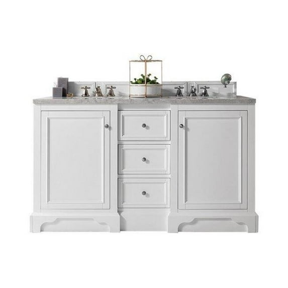 James Martin Furniture 825-V60D-BW-3OCAR 60 in. De Soto Bright White Double Bathroom Vanity with 3 cm Carrara White Top & Oval Sink