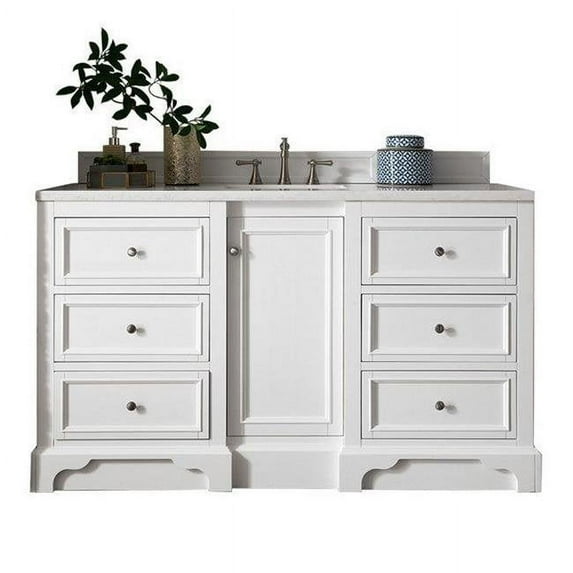James Martin Furniture 825-V60S-BW-3OGLB 60 in. De Soto Bright White Single Bathroom Vanity with 3 cm Galala Beige Top & Oval Sink
