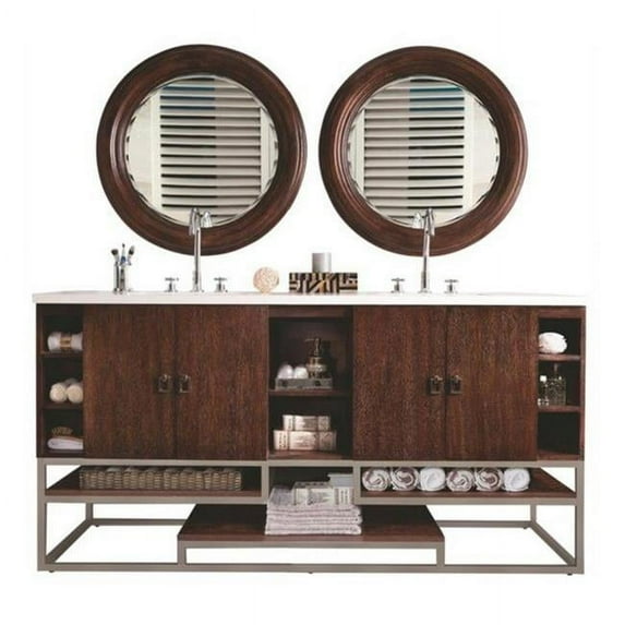 James Martin Furniture 864-V72-CFO-3CAR 72 in. Sonoran Coffee Oak Double Bathroom Vanity with 3 cm Carrara Marble Top