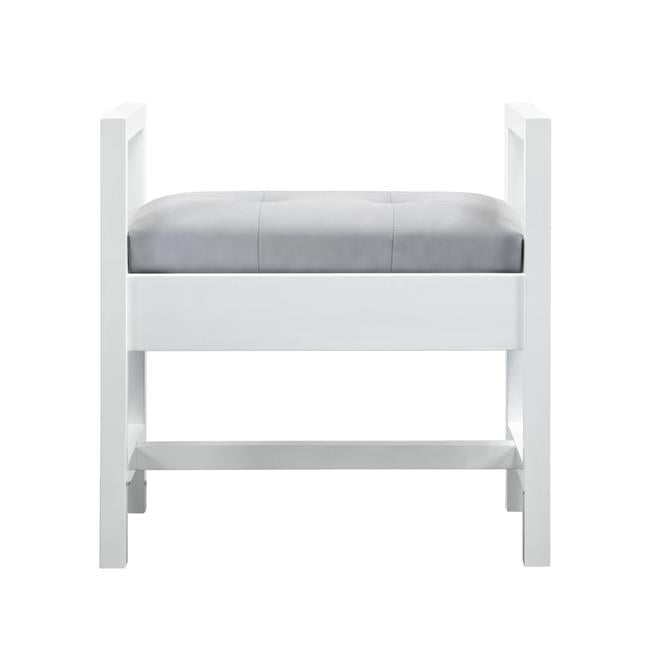 Addison Glossy White Upholstered Bench with Gray Cushion