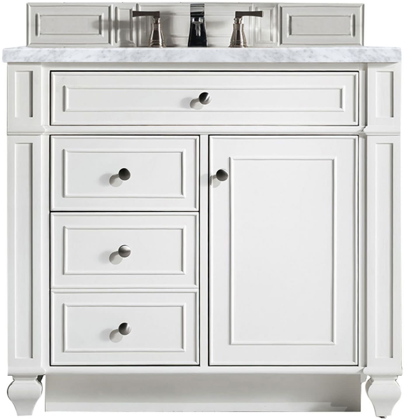 Bright White Plywood Single Vanity with Carrara Marble Top