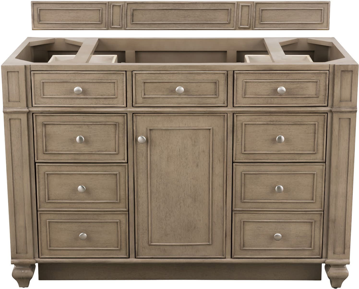 Whitewashed Walnut 48" Single Bathroom Vanity Base with Porcelain Sink