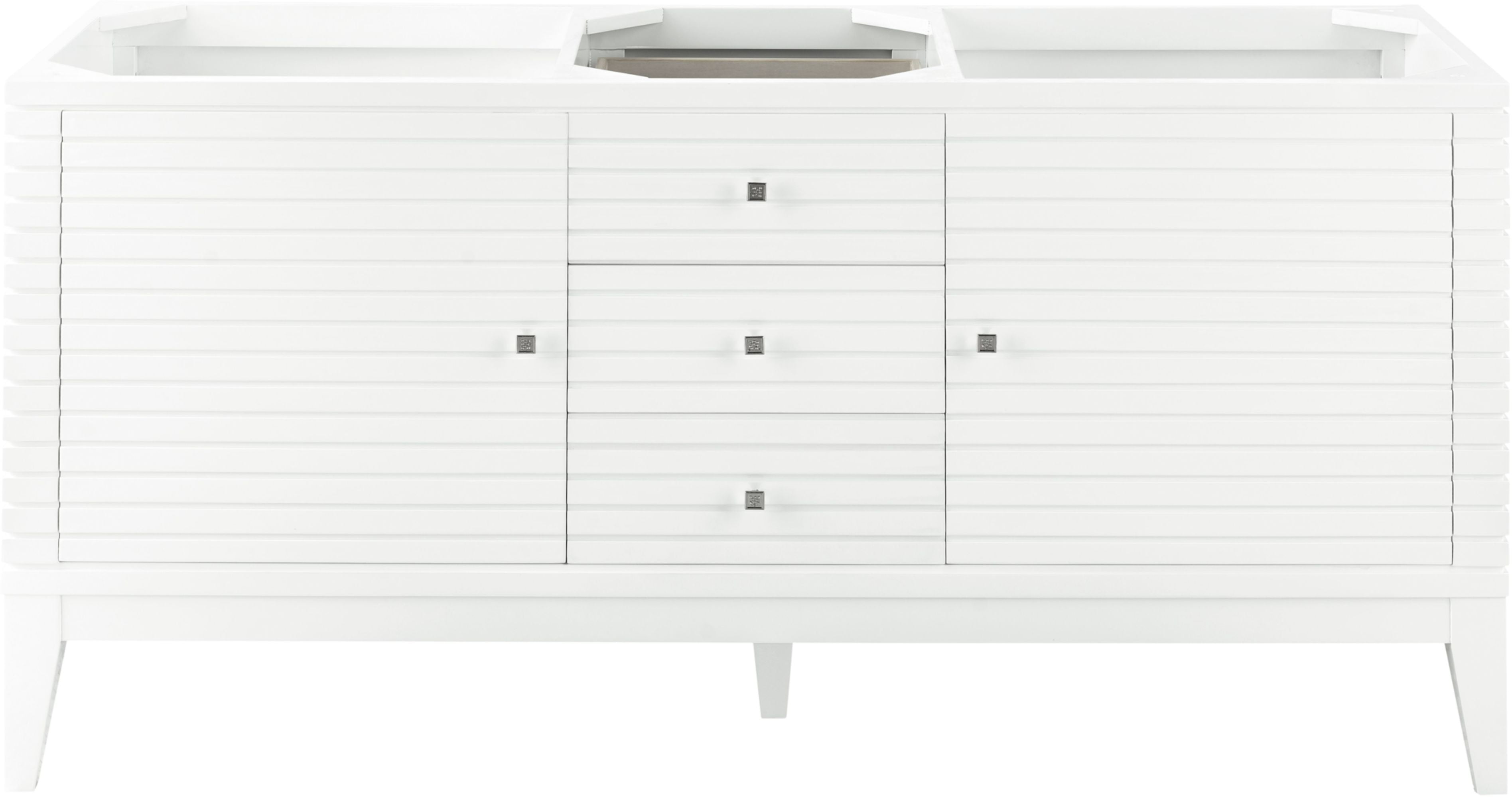 Glossy White Double Vanity Base with Soft-Close Hinges