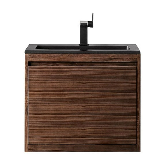James Martin Vanities 23.6" Single Vanity, Mid-Century Walnut w/ Charcoal Black Composite Stone Top