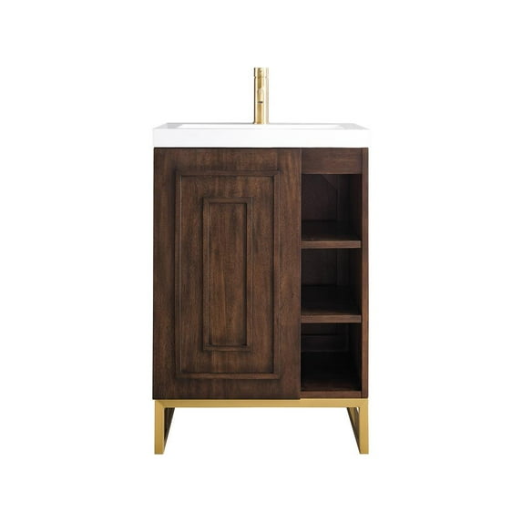 James Martin Vanities 24" Single Vanity Cabinet, Acacia, Radiant Gold w/White Composite Countertop