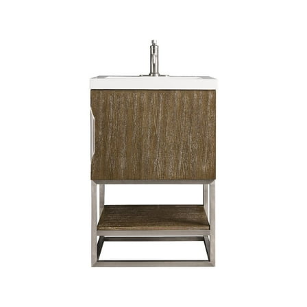 James Martin Vanities 24" Single Vanity, Latte Oak, Brushed Nickel w/ White Glossy Composite Stone Top