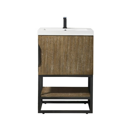 James Martin Vanities 24" Single Vanity, Latte Oak, Matte Black w/ White Glossy Composite Stone Top