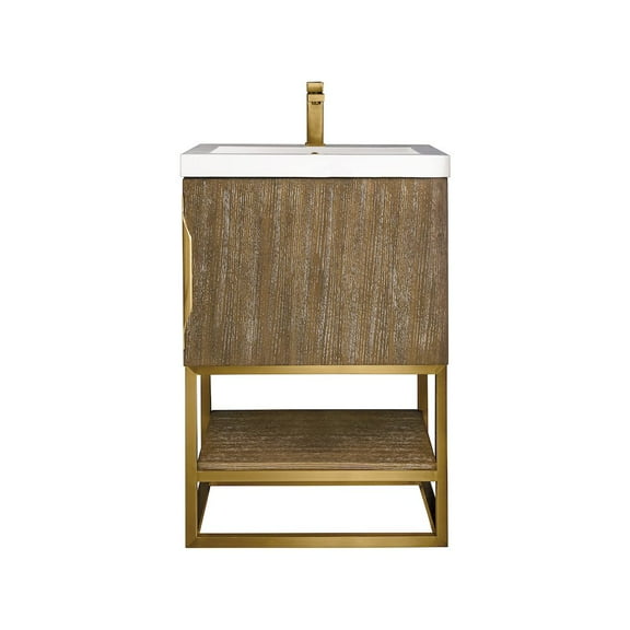 James Martin Vanities 24" Single Vanity, Latte Oak, Radiant Gold w/ White Glossy Composite Stone Top