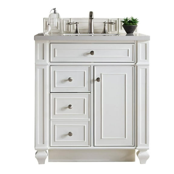 James Martin Vanities 30" Single Vanity, Bright White, w/ 3 CM Eternal Jasmine Pearl Quartz Top
